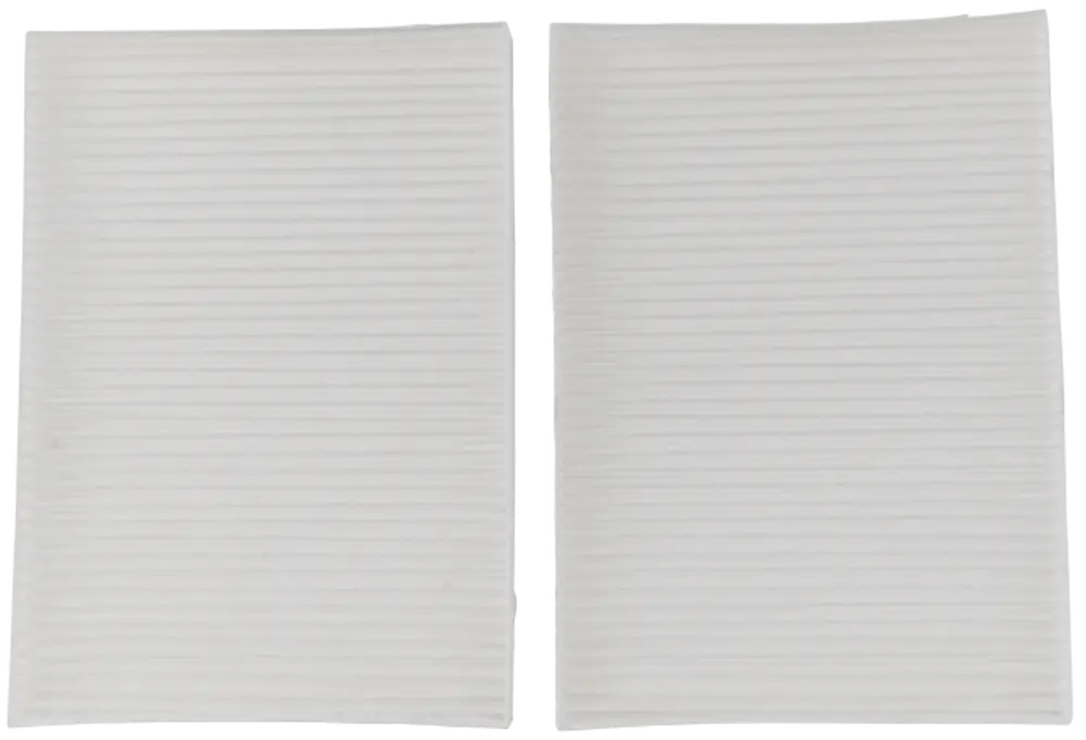 Zwei gleichgroße, weiße Filter mit horizontalen Rillen, geeignet für die Marke Wolf, zur Verwendung in einem Lüftungssystem.